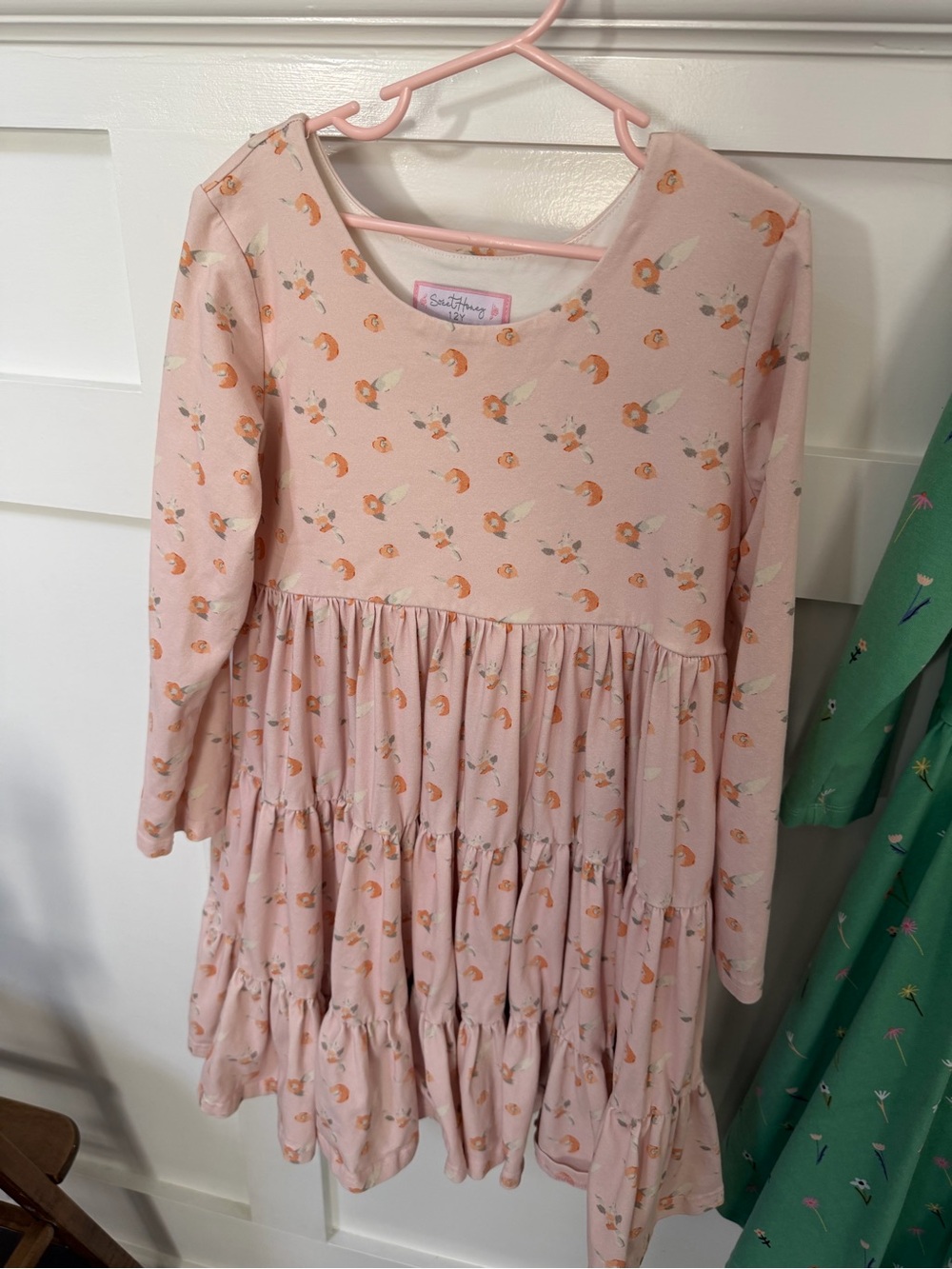 SweetHoney Pink Floral Tiered Long-Sleeve Kids Dress